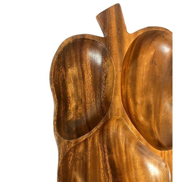 VTG Monkey Pod Wood Leaf Shaped 3 Section Divided Serving Tray/Bowls/Dish-14" - Picture 11 of 16